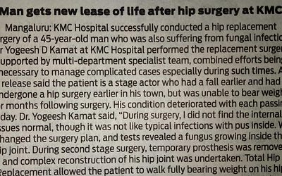 Fungal Infection Hip treated with 2 – stage Hip Replacement amidst COVID