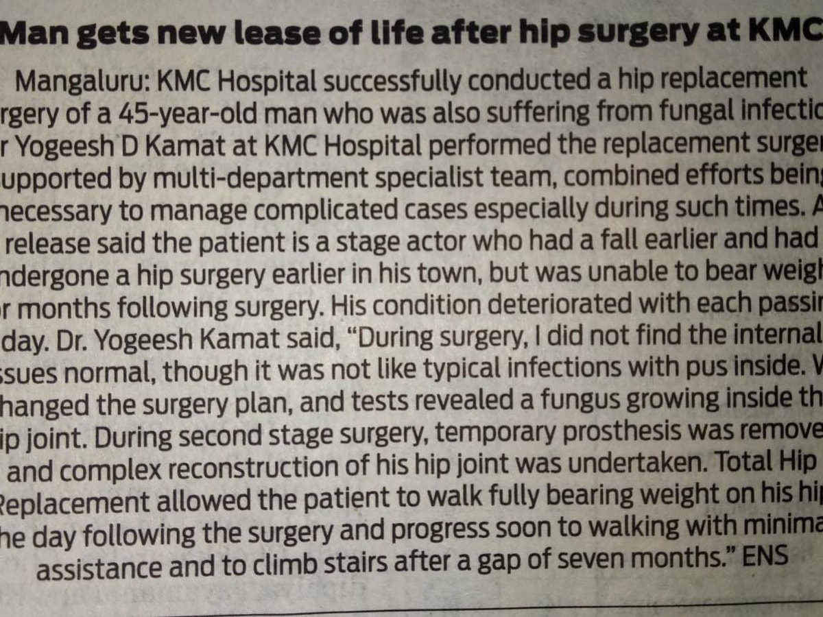 Fungal Infection Hip treated with 2 – stage Hip Replacement amidst COVID Fungal Infection Hip treated with 2 - stage Hip Replacement amidst COVID